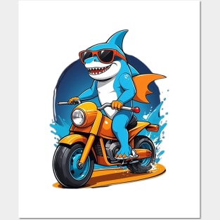 Motorbike Riding Shark Posters and Art